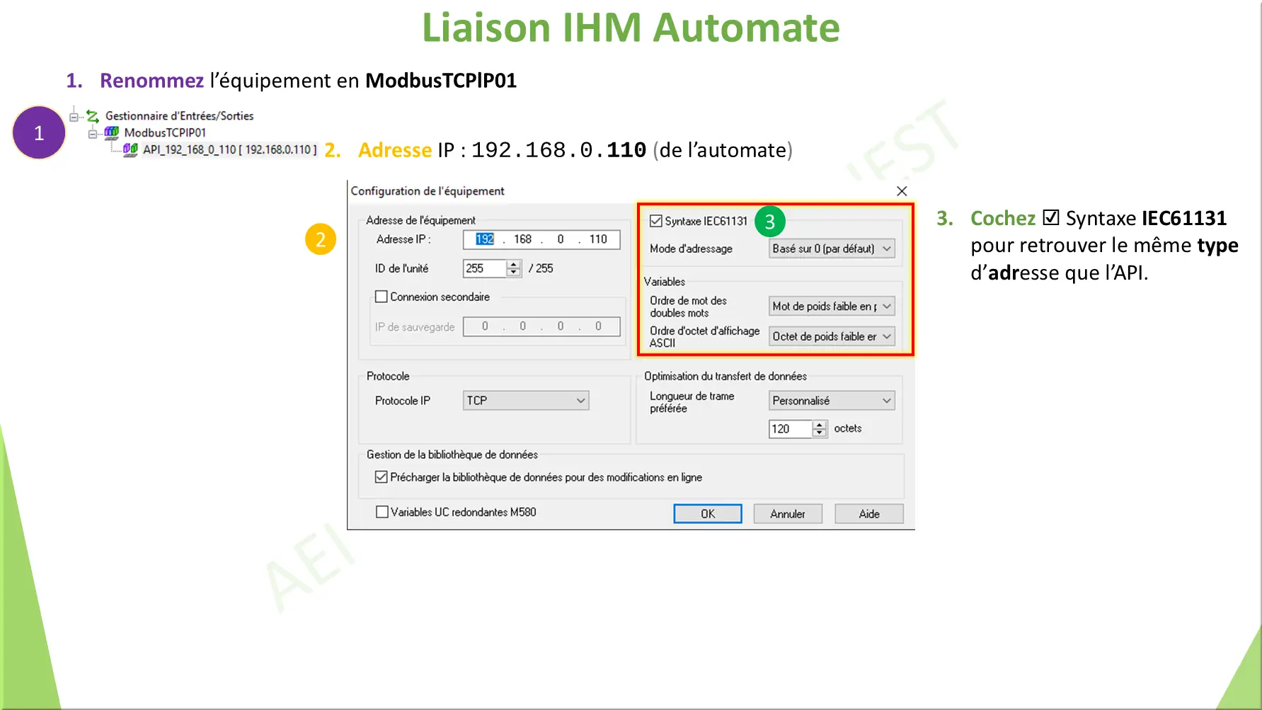 Liaison IHM Automate